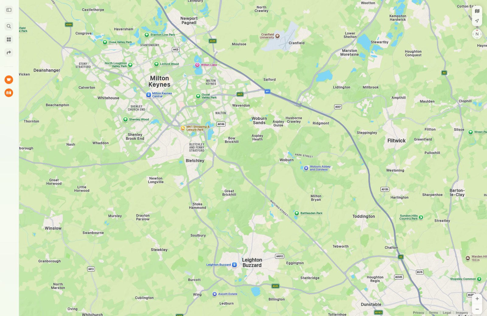 Apple Maps with the panel closed: just the map